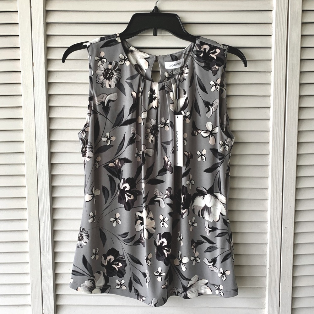 Calvin Klein Sleeveless Pleat Neck Top